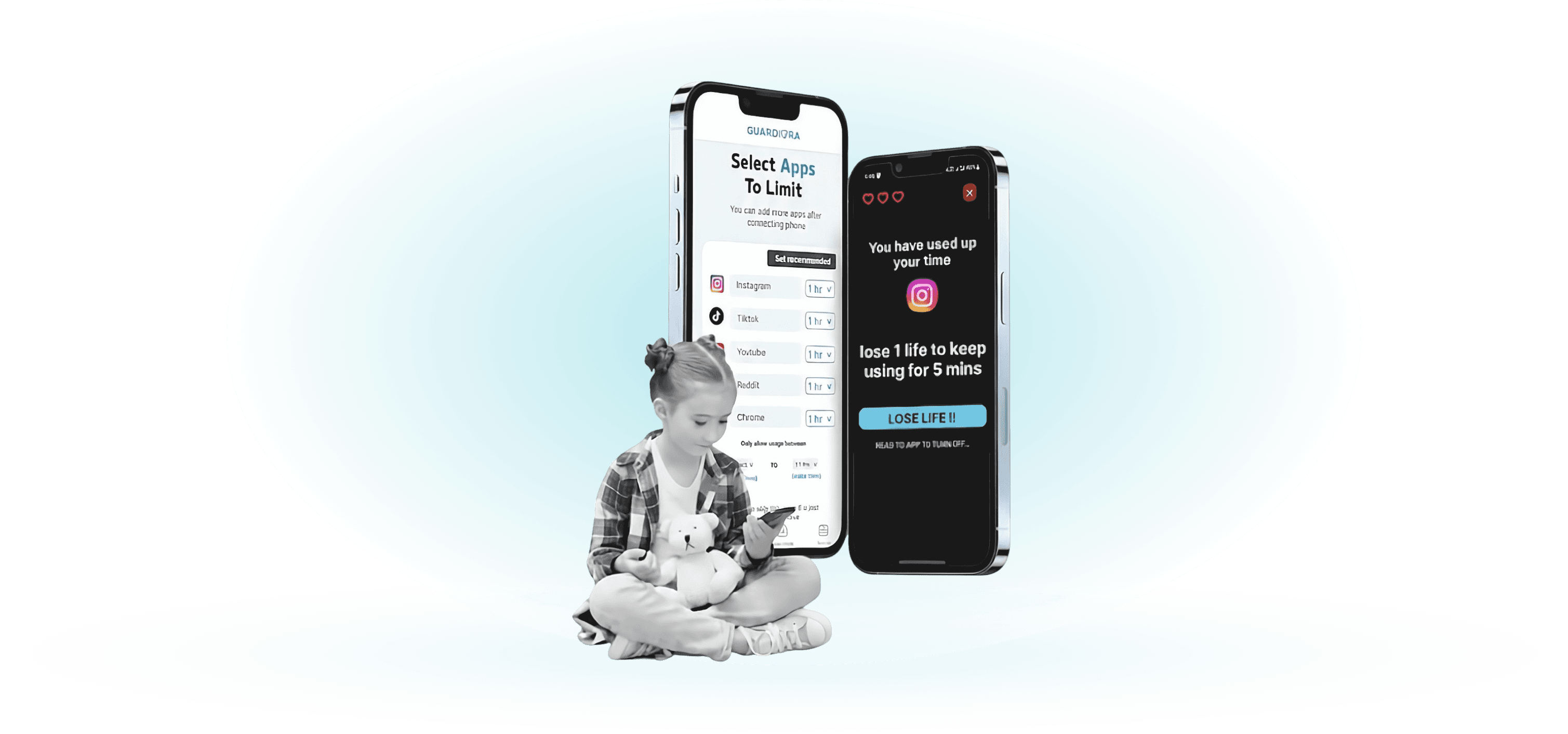 Guardiora app - Parent and child using screen time management