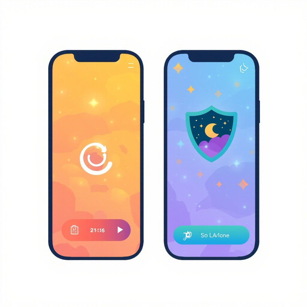 Illustration comparing addictive app design patterns against protective screen-time controls